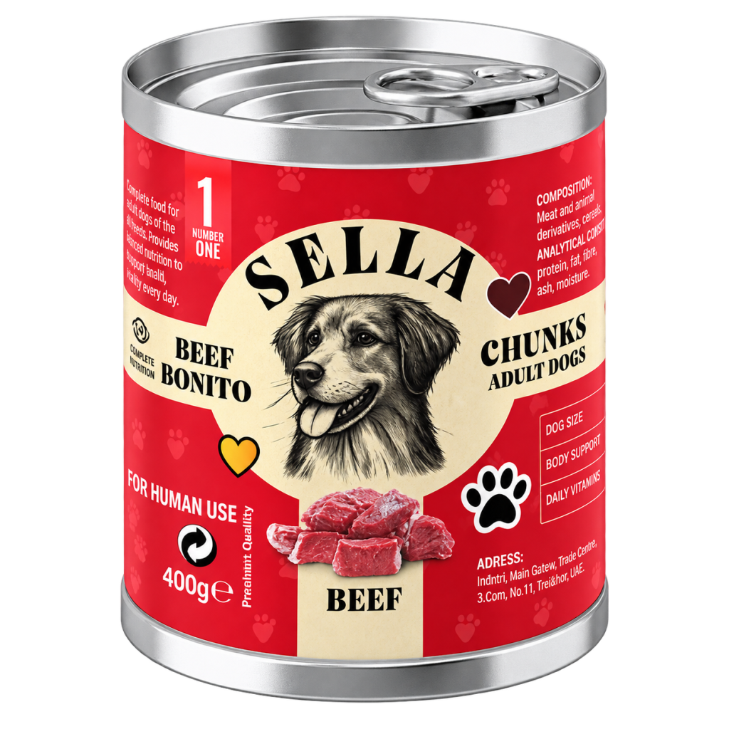 SELLA Beef Bonito Chunks in Gravy – Adult Dogs – 12 × 400g
