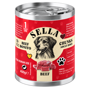 SELLA Beef Bonito Chunks in Gravy – Adult Dogs – 12 × 400g