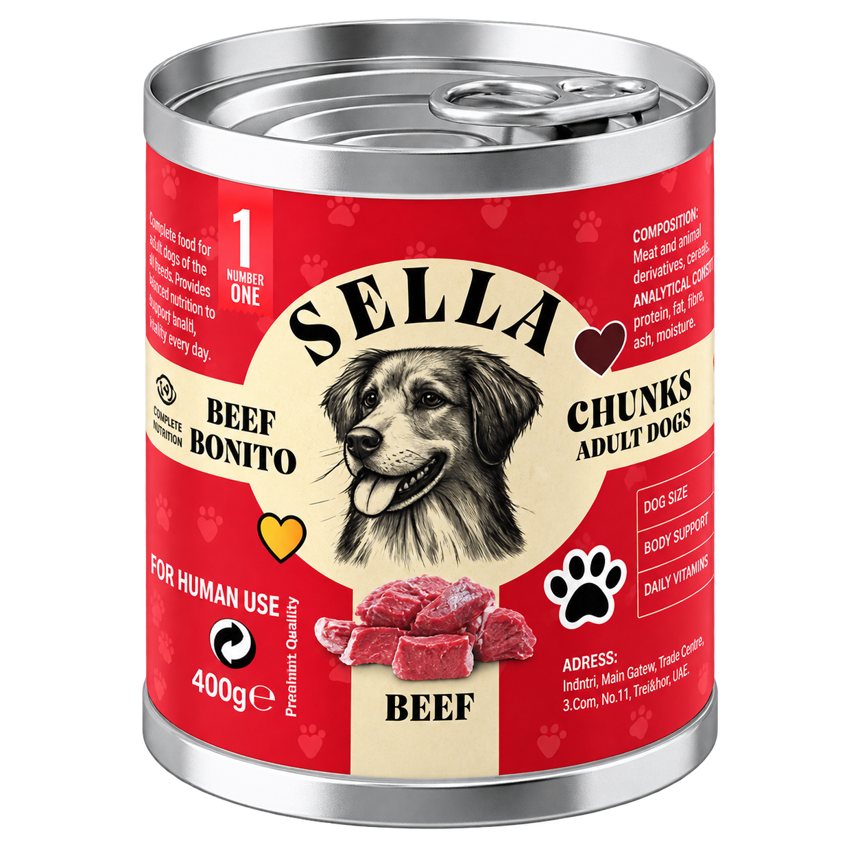 SELLA Beef Bonito wet food for adult dogs