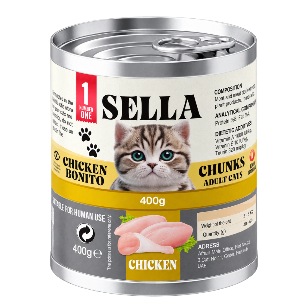 SELLA Chicken Bonito Chunks in Gravy – Adult Cats – 12 × 400g