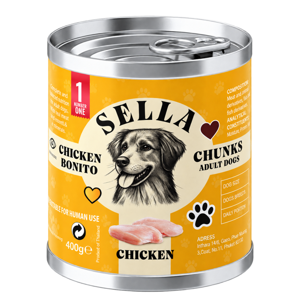 SELLA Chicken Bonito Chunks in Gravy – Adult Dogs – 12 × 400g