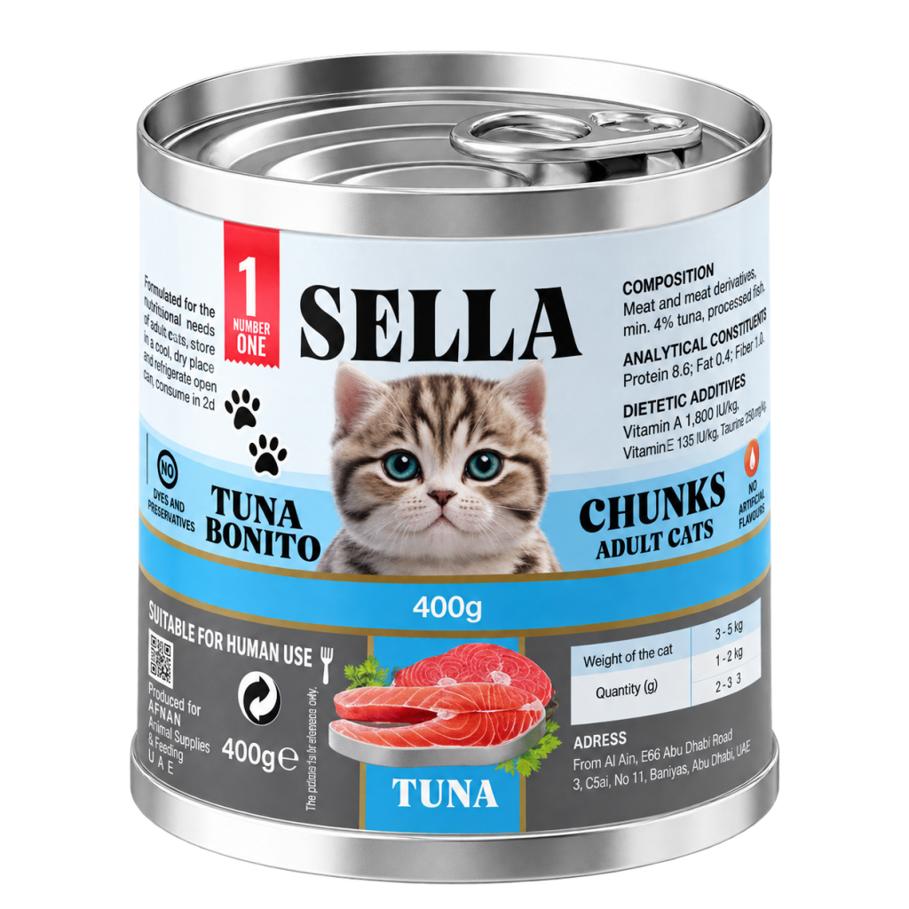 SELLA Tuna Bonito Chunks in Gravy – Adult Cats – 12 × 400g