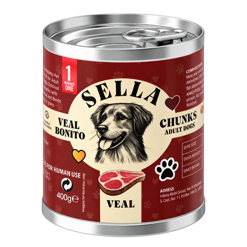 SELLA Veal Bonito Chunks in Gravy – Adult Dogs – 12 × 400g