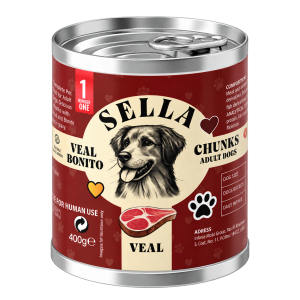 SELLA Veal Bonito Chunks in Gravy – Adult Dogs – 12 × 400g